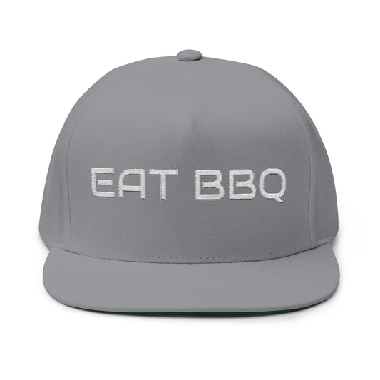 Eat BBQ Embroidered Flat Bill Cap — Snapback BBQ Hat for Grill Lovers