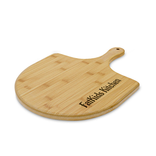 Engraved Bamboo Pizza Peel – Personalized "Fatkids Kitchen" Serving Board
