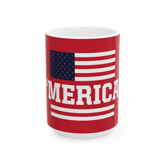 American Flag Ceramic Mug — Patriotic Red USA Coffee Cup (11oz, 15oz)