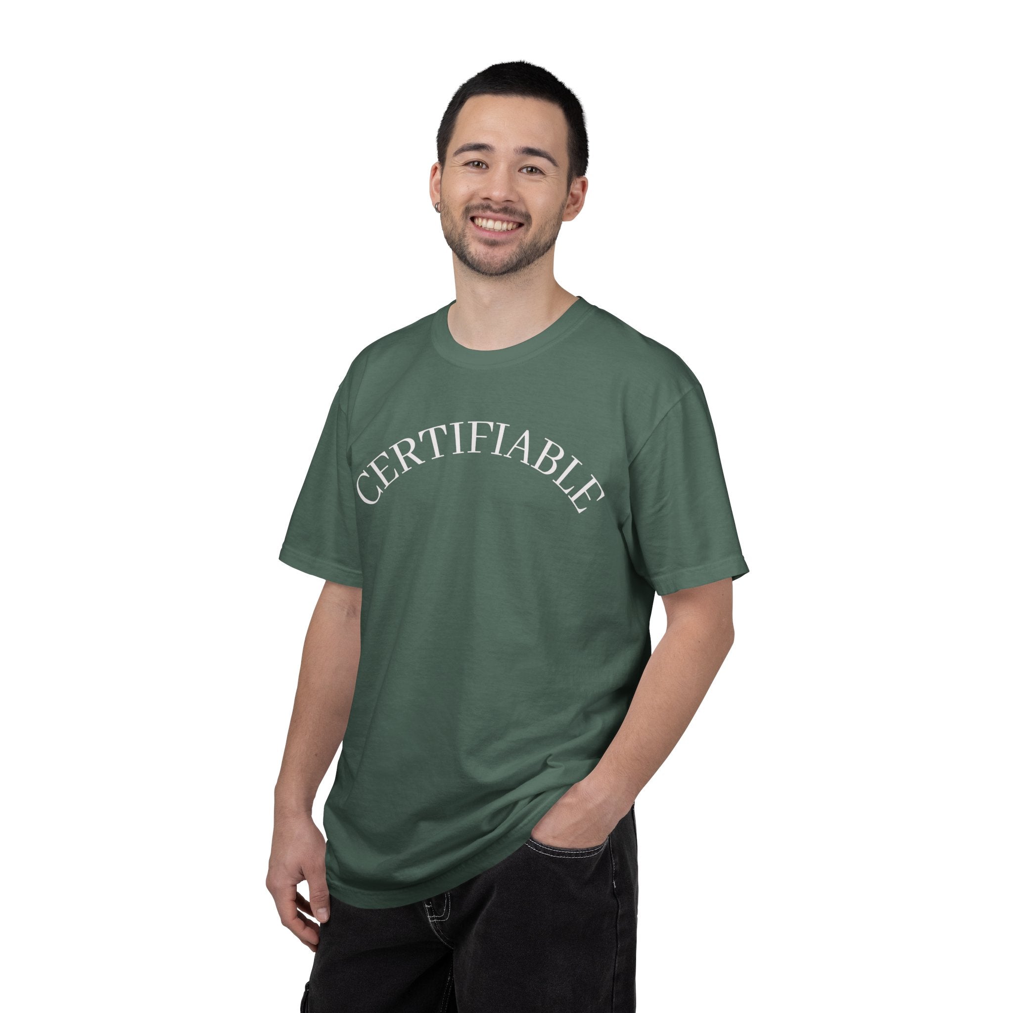 Certifiable Arc T‑Shirt — Minimal Graphic Tee with 'CERTIFIABLE' Text