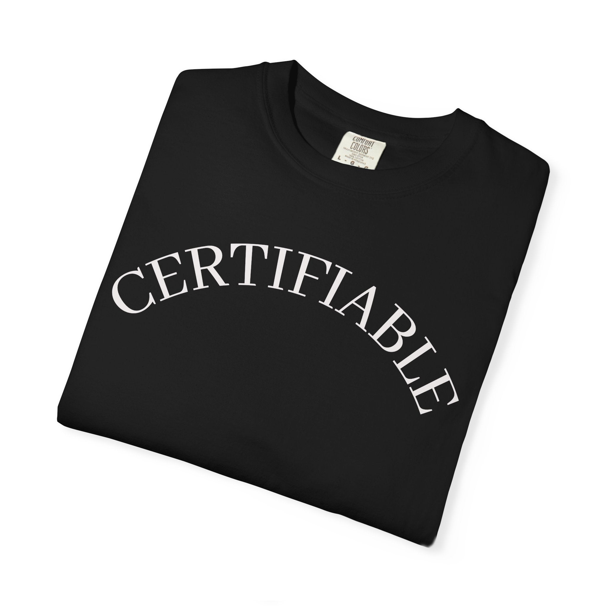 Certifiable Arc T‑Shirt — Minimal Graphic Tee with 'CERTIFIABLE' Text