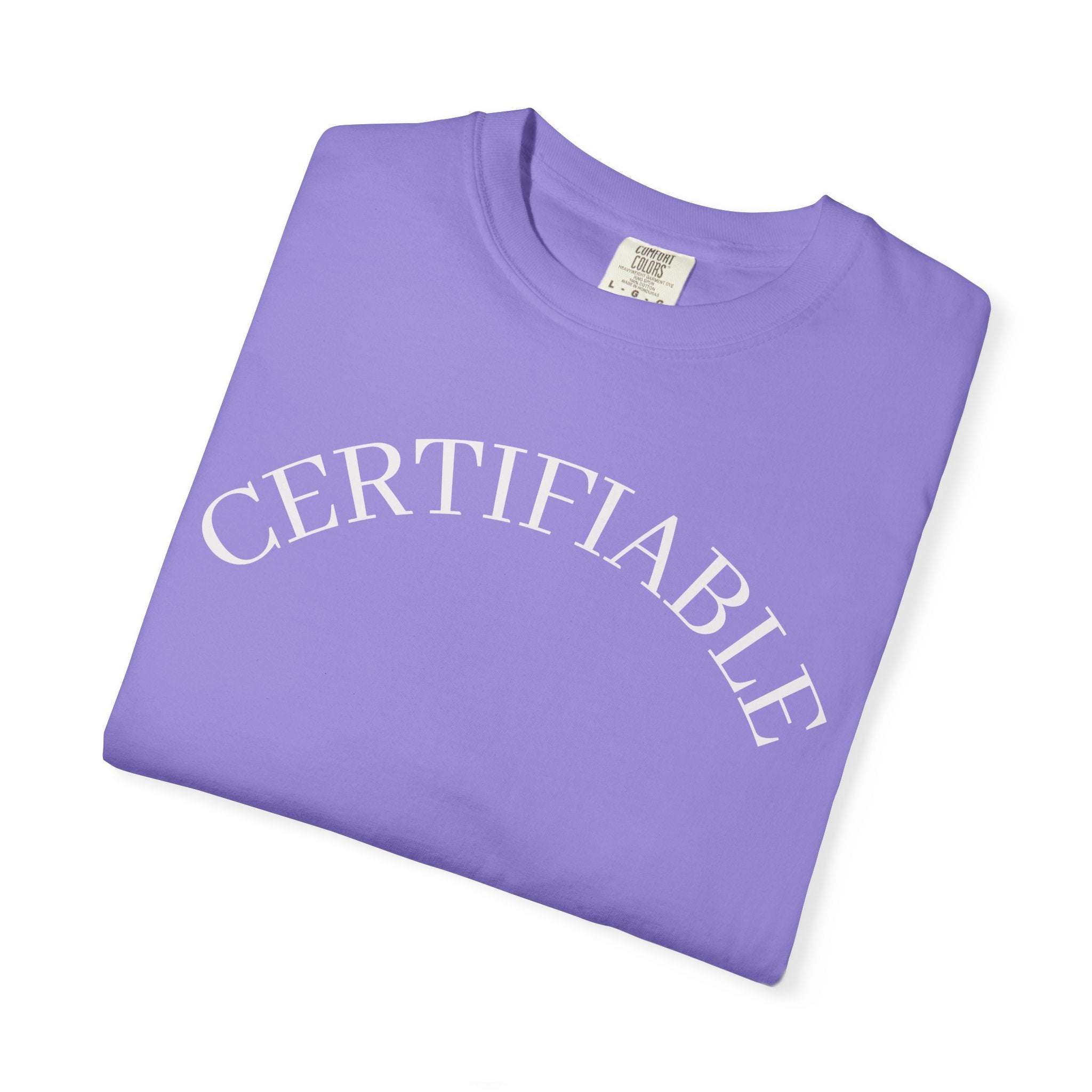 Certifiable Arc T‑Shirt — Minimal Graphic Tee with 'CERTIFIABLE' Text