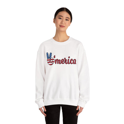 'Merica Peace Sign Sweatshirt – Patriotic 4th of July Crewneck