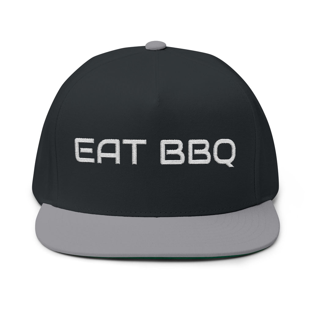 Eat BBQ Embroidered Flat Bill Cap — Snapback BBQ Hat for Grill Lovers