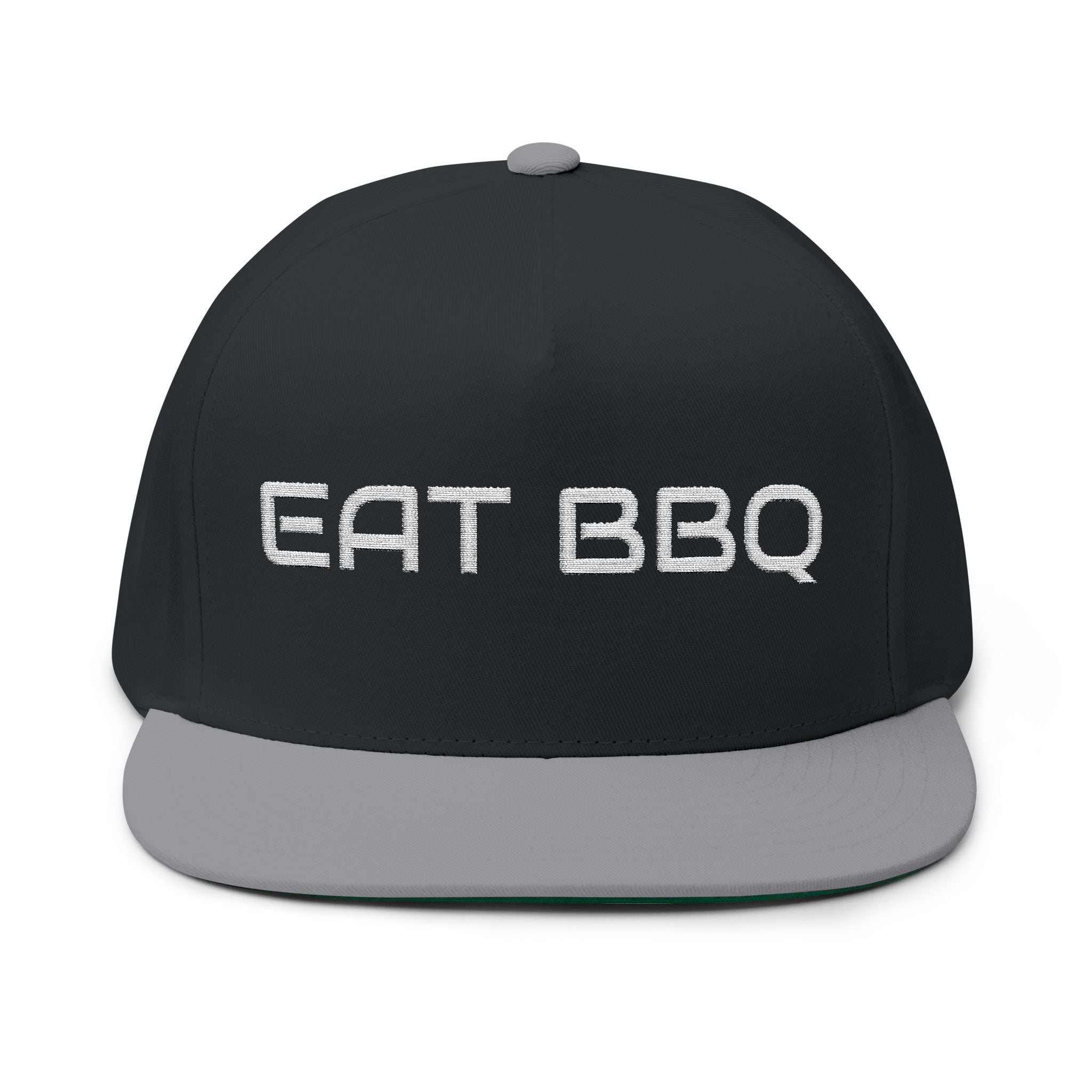 Eat BBQ Embroidered Flat Bill Cap — Snapback BBQ Hat for Grill Lovers