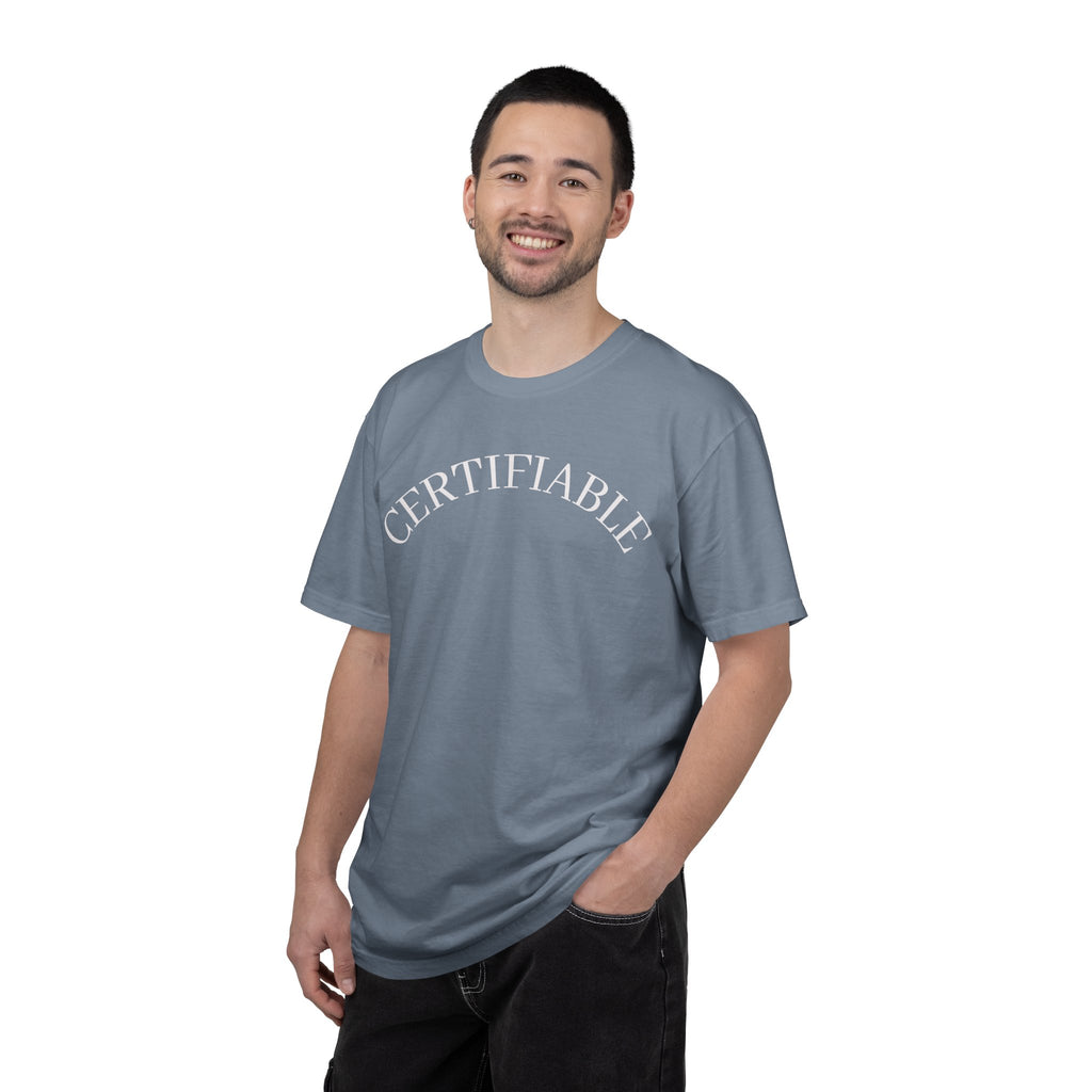 Certifiable Arc T‑Shirt — Minimal Graphic Tee with 'CERTIFIABLE' Text