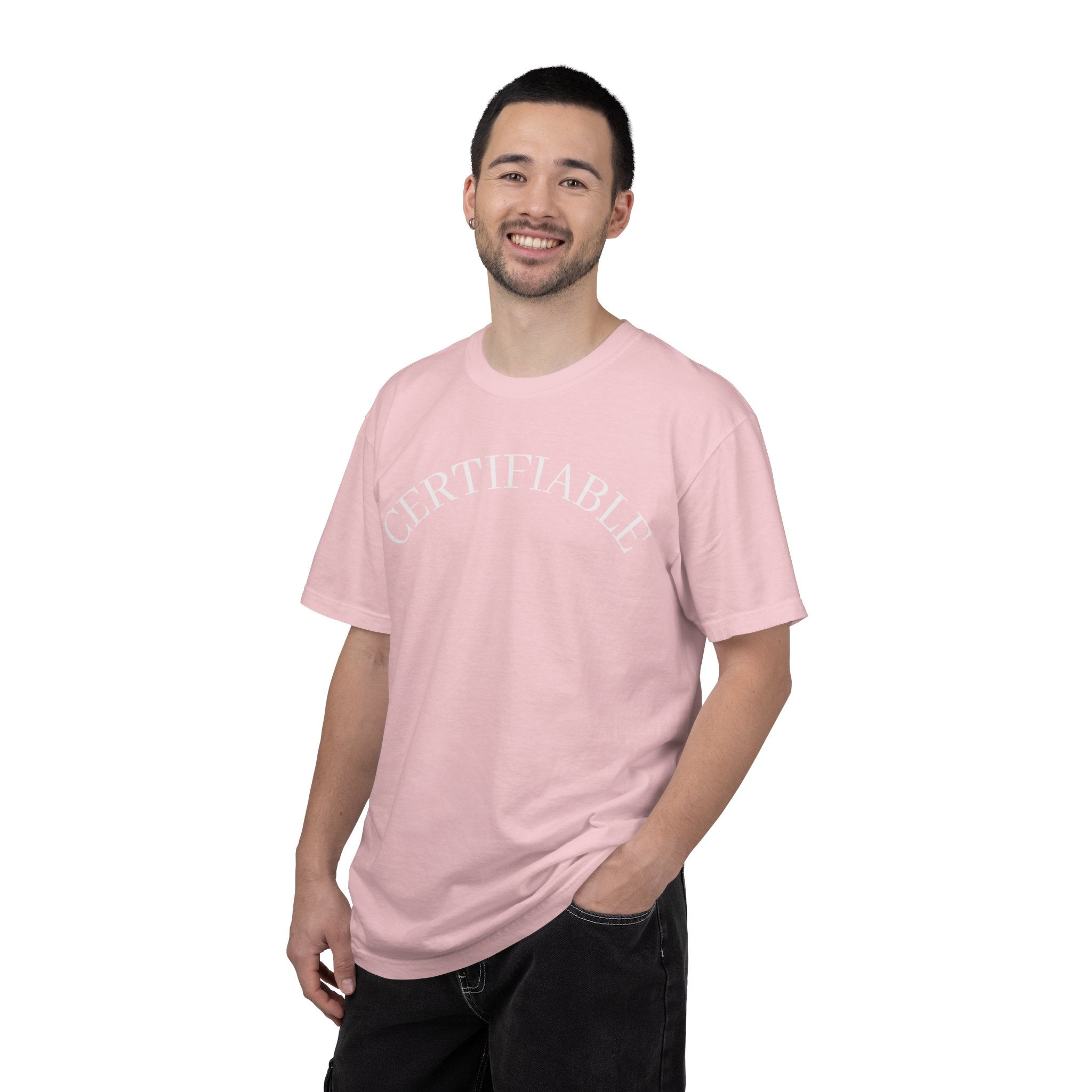 Certifiable Arc T‑Shirt — Minimal Graphic Tee with 'CERTIFIABLE' Text