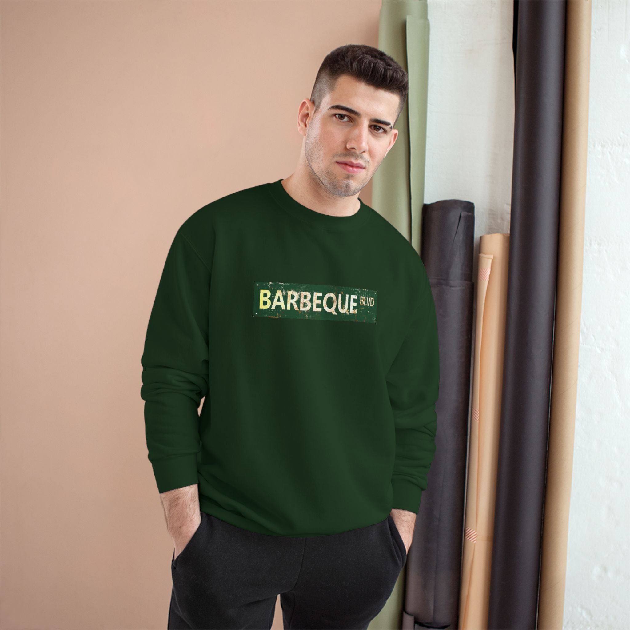 Barbeque Blvd Sweatshirt — Retro Street Sign BBQ Pullover