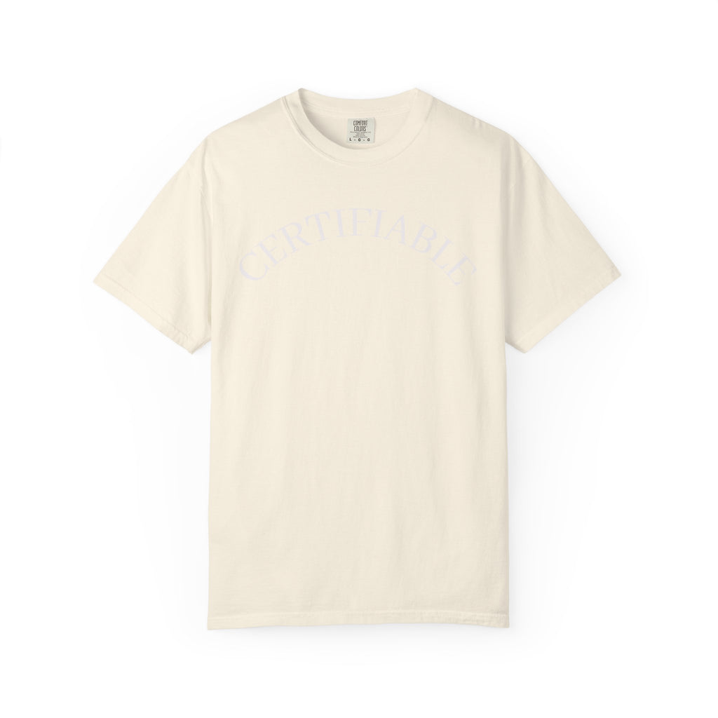 Certifiable Arc T‑Shirt — Minimal Graphic Tee with 'CERTIFIABLE' Text