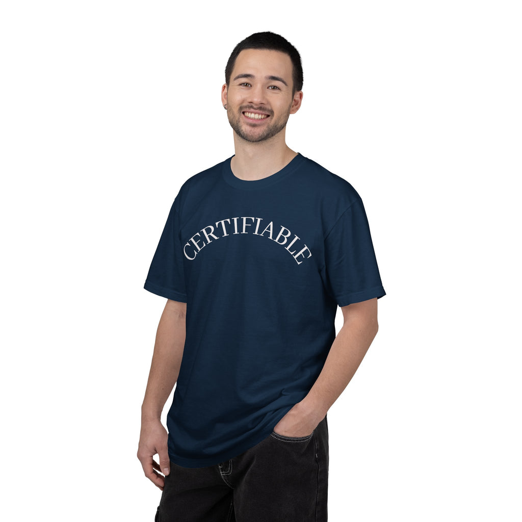 Certifiable Arc T‑Shirt — Minimal Graphic Tee with 'CERTIFIABLE' Text