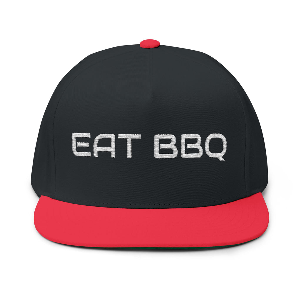 Eat BBQ Embroidered Flat Bill Cap — Snapback BBQ Hat for Grill Lovers