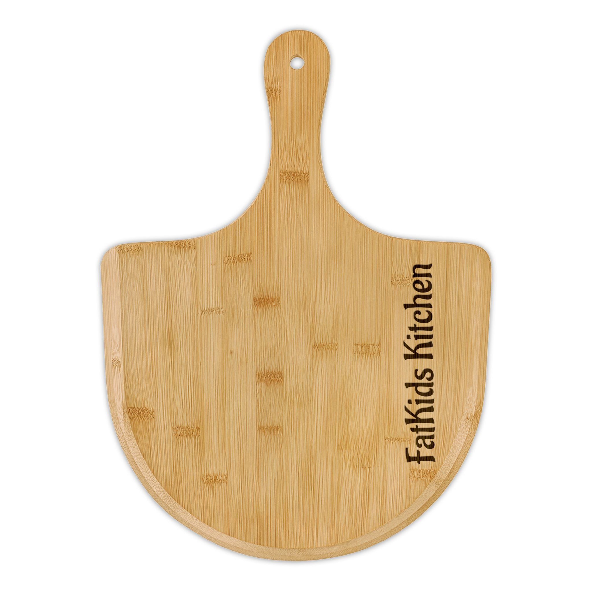 Engraved Bamboo Pizza Peel – Personalized "Fatkids Kitchen" Serving Board