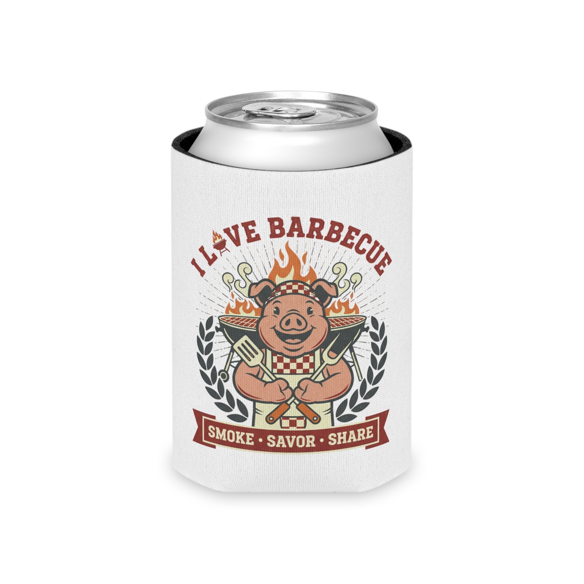 Can Cooler — "I Love Barbecue: Smoke • Savor • Share" Can Koozie