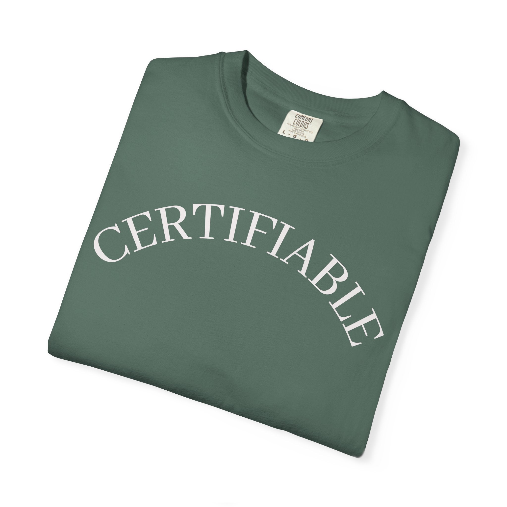Certifiable Arc T‑Shirt — Minimal Graphic Tee with 'CERTIFIABLE' Text