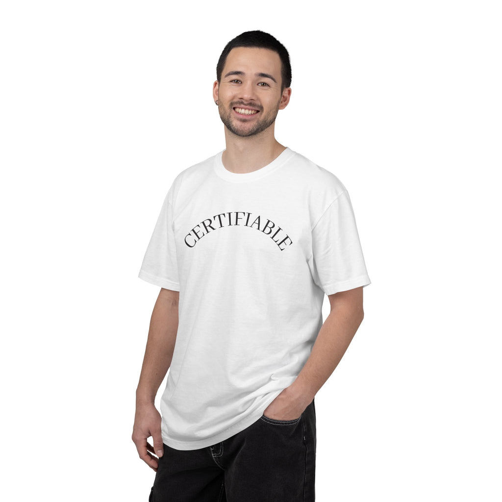 Certifiable Arc T‑Shirt — Minimal Graphic Tee with 'CERTIFIABLE' Text