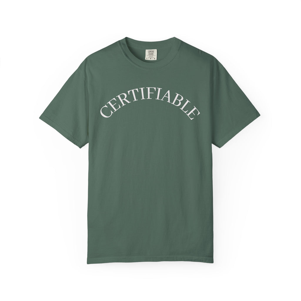 Certifiable Arc T‑Shirt — Minimal Graphic Tee with 'CERTIFIABLE' Text