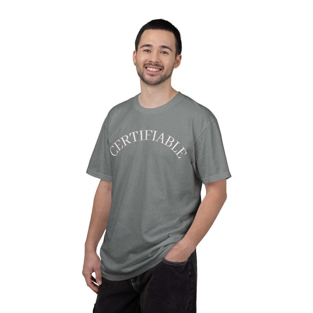 Certifiable Arc T‑Shirt — Minimal Graphic Tee with 'CERTIFIABLE' Text