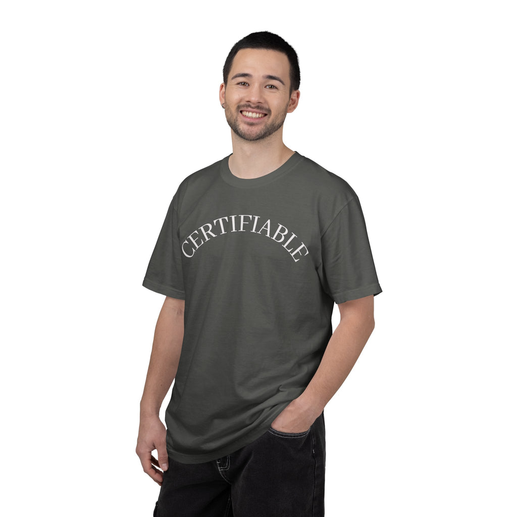 Certifiable Arc T‑Shirt — Minimal Graphic Tee with 'CERTIFIABLE' Text