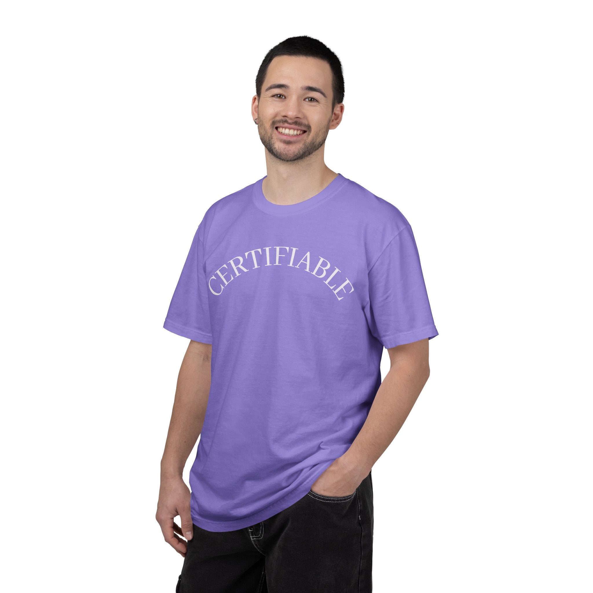 Certifiable Arc T‑Shirt — Minimal Graphic Tee with 'CERTIFIABLE' Text