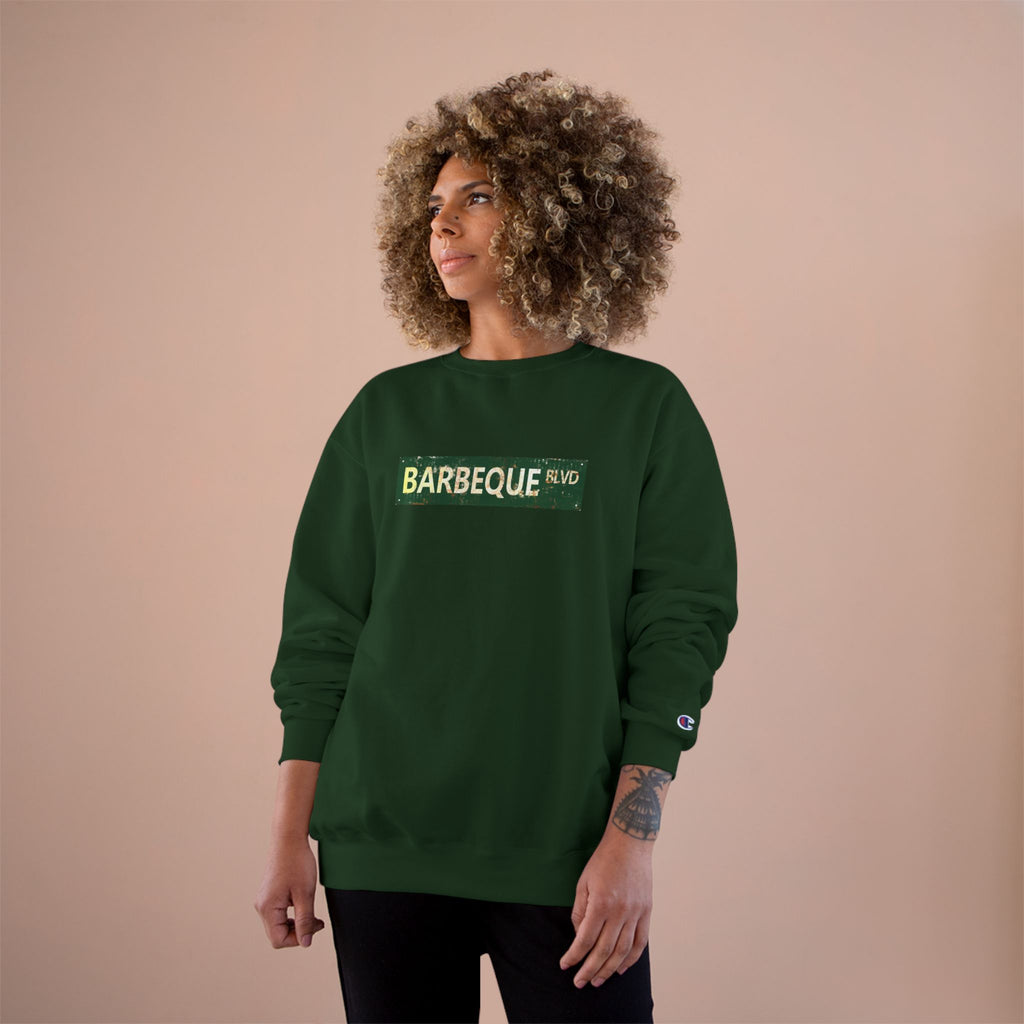 Barbeque Blvd Sweatshirt — Retro Street Sign BBQ Pullover