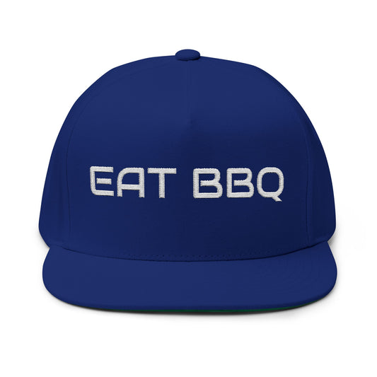 Eat BBQ Embroidered Flat Bill Cap — Snapback BBQ Hat for Grill Lovers