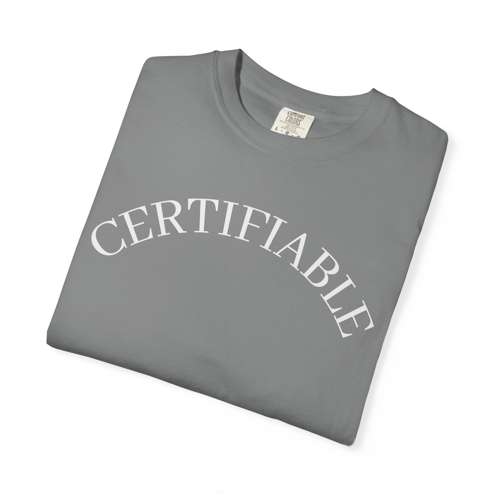 Certifiable Arc T‑Shirt — Minimal Graphic Tee with 'CERTIFIABLE' Text