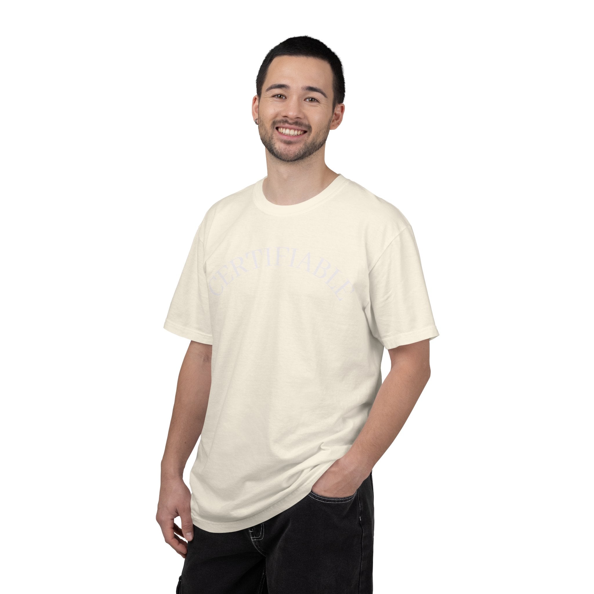 Certifiable Arc T‑Shirt — Minimal Graphic Tee with 'CERTIFIABLE' Text