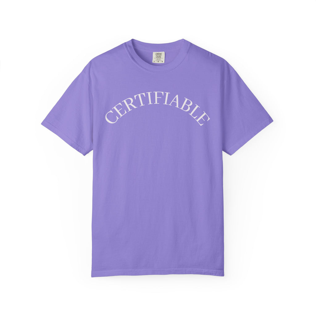 Certifiable Arc T‑Shirt — Minimal Graphic Tee with 'CERTIFIABLE' Text